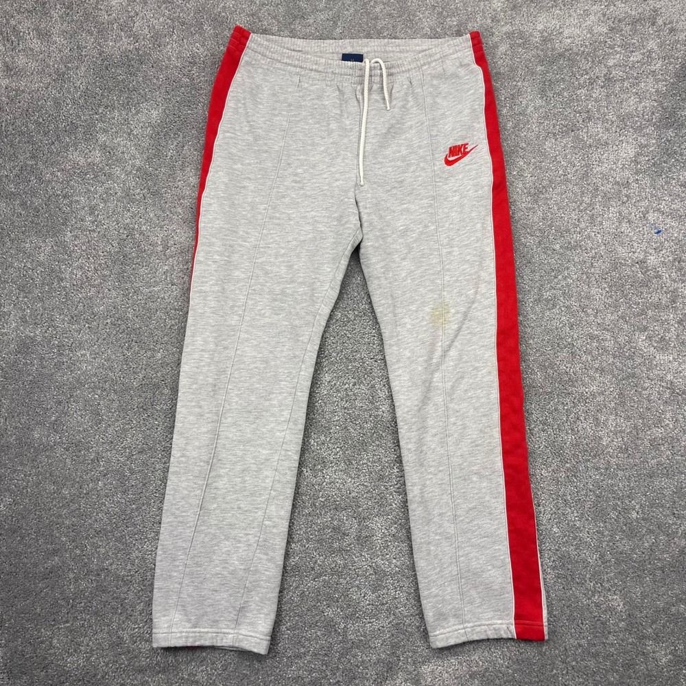 Vintage Nike Sweatpants Mens Small Grey Red Side Stripe Pintuck Joggers Y2K